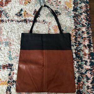 NWT Pittards England World Class Leather Two Tone Tote Black Brown